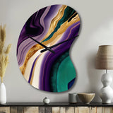 Purple, Green And Gold Bold Strokes II - Asymmetric Metal Wall Clock