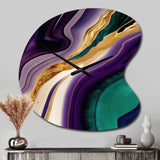 Purple, Green And Gold Bold Strokes II - Asymmetric Metal Wall Clock