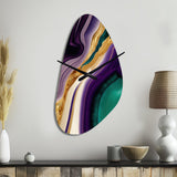 Purple, Green And Gold Bold Strokes II - Asymmetric Metal Wall Clock