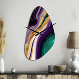 Purple, Green And Gold Bold Strokes II - Asymmetric Metal Wall Clock