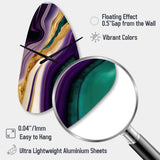 Purple, Green And Gold Bold Strokes II - Asymmetric Metal Wall Clock