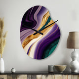Purple, Green And Gold Bold Strokes II - Asymmetric Metal Wall Clock