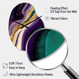 Purple, Green And Gold Bold Strokes II - Asymmetric Metal Wall Clock