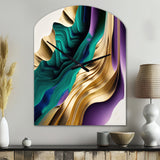 Purple, Green And Gold Bold Strokes III - Asymmetric Metal Wall Clock