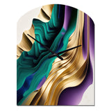 Purple, Green And Gold Bold Strokes III - Asymmetric Metal Wall Clock