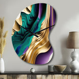 Purple, Green And Gold Bold Strokes III - Asymmetric Metal Wall Clock