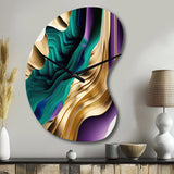 Purple, Green And Gold Bold Strokes III - Asymmetric Metal Wall Clock