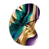 Purple, Green And Gold Bold Strokes III - Asymmetric Metal Wall Clock