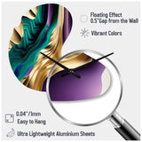 Purple, Green And Gold Bold Strokes III - Asymmetric Metal Wall Clock