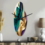 Purple, Green And Gold Bold Strokes III - Asymmetric Metal Wall Clock
