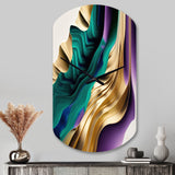 Purple, Green And Gold Bold Strokes III - Asymmetric Metal Wall Clock