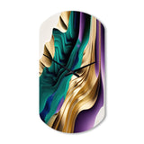 Purple, Green And Gold Bold Strokes III - Asymmetric Metal Wall Clock