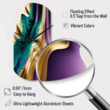 Purple, Green And Gold Bold Strokes III - Asymmetric Metal Wall Clock