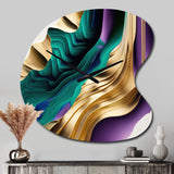 Purple, Green And Gold Bold Strokes III - Asymmetric Metal Wall Clock