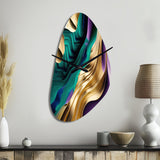 Purple, Green And Gold Bold Strokes III - Asymmetric Metal Wall Clock