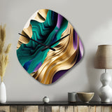 Purple, Green And Gold Bold Strokes III - Asymmetric Metal Wall Clock