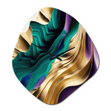 Purple, Green And Gold Bold Strokes III - Asymmetric Metal Wall Clock