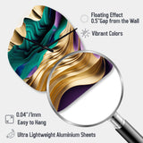 Purple, Green And Gold Bold Strokes III - Asymmetric Metal Wall Clock