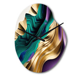 Purple, Green And Gold Bold Strokes III - Asymmetric Metal Wall Clock