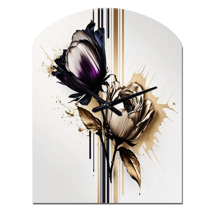 Purple Flower Flower On Abstract Paint III - Asymmetric Metal Wall Clock