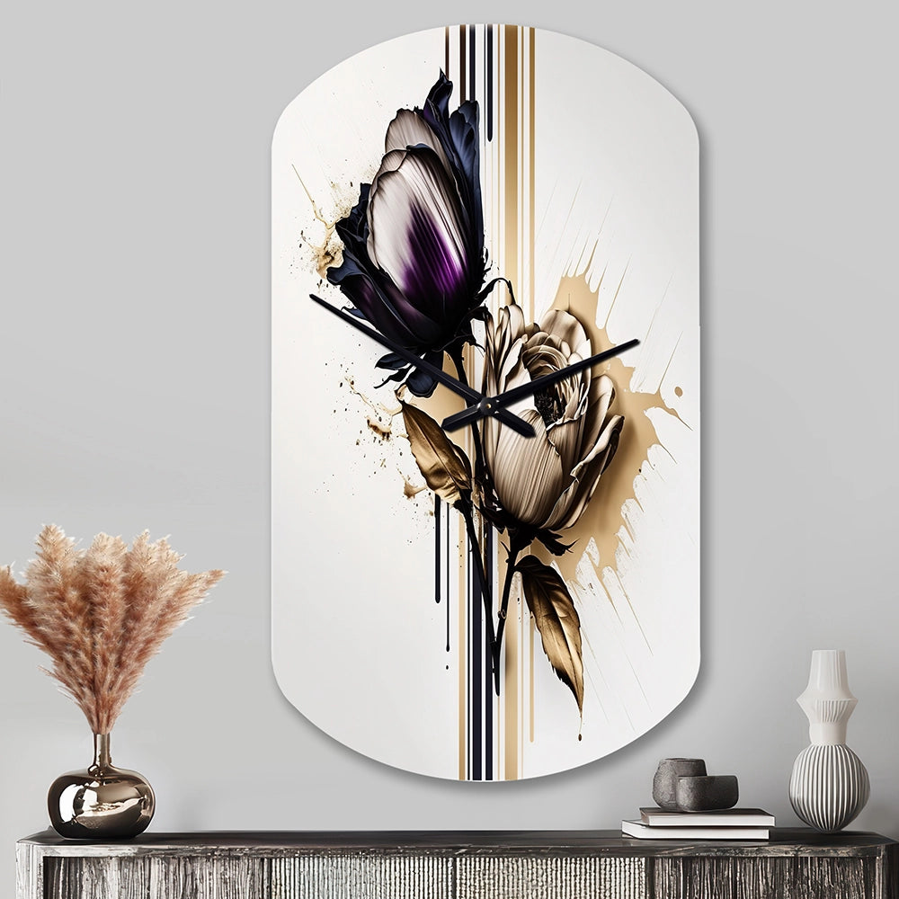Purple Flower Flower On Abstract Paint III - Asymmetric Metal Wall Clock