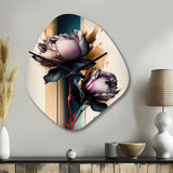 Red Peony Flower On Abstract Paint III - Asymmetric Metal Wall Clock