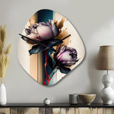 Red Peony Flower On Abstract Paint III - Asymmetric Metal Wall Clock