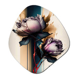 Red Peony Flower On Abstract Paint III - Asymmetric Metal Wall Clock