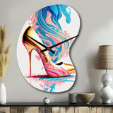 Pink And Blue Art Deco High Heel Shoes III - Asymmetric Metal Wall Clock