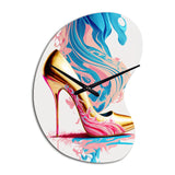 Pink And Blue Art Deco High Heel Shoes III - Asymmetric Metal Wall Clock