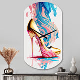Pink And Blue Art Deco High Heel Shoes III - Asymmetric Metal Wall Clock