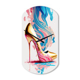 Pink And Blue Art Deco High Heel Shoes III - Asymmetric Metal Wall Clock
