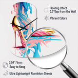 Pink And Blue Art Deco High Heel Shoes III - Asymmetric Metal Wall Clock
