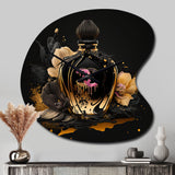 Chic Black And Gold Perfume Bottle II - Asymmetric Metal Wall Clock