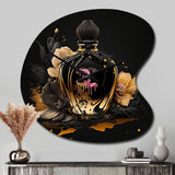 Chic Black And Gold Perfume Bottle II - Asymmetric Metal Wall Clock