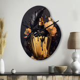 Chic Black And Gold Perfume Bottle IX - Asymmetric Metal Wall Clock