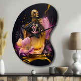 Chic Perfume Bottle With Pink Roses I - Asymmetric Metal Wall Clock