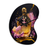 Chic Perfume Bottle With Pink Roses I - Asymmetric Metal Wall Clock
