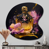 Chic Perfume Bottle With Pink Roses I - Asymmetric Metal Wall Clock