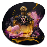 Chic Perfume Bottle With Pink Roses I - Asymmetric Metal Wall Clock