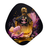 Chic Perfume Bottle With Pink Roses I - Asymmetric Metal Wall Clock