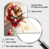Bold Red Floral Design I - Asymmetric Metal Wall Clock