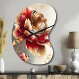 Bold Red Floral Design I - Asymmetric Metal Wall Clock