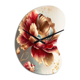 Bold Red Floral Design I - Asymmetric Metal Wall Clock