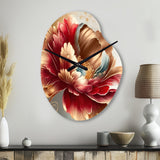 Bold Red Floral Design I - Asymmetric Metal Wall Clock