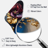 Burgundy And Blue Floral Bunch I - Asymmetric Metal Wall Clock