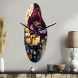Burgundy And Blue Floral Bunch I - Asymmetric Metal Wall Clock