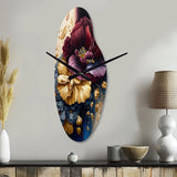 Burgundy And Blue Floral Bunch I - Asymmetric Metal Wall Clock