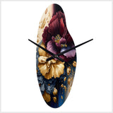 Burgundy And Blue Floral Bunch I - Asymmetric Metal Wall Clock