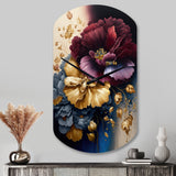 Burgundy And Blue Floral Bunch I - Asymmetric Metal Wall Clock